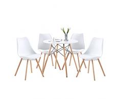 buybyroom Set da pranzo rotondo tavolo da pranzo composto da un tavolo bianco e 4 sedie bianche abbinate per sala da pranzo, cucina, caffetteria e ufficio