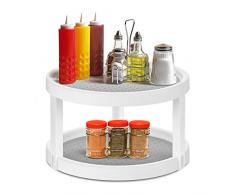 Kasimir Organizer Cucina a 2 Livelli, Portaspezie Girevole in plastica priva di BPA, Porta spezie Pratico per Cucina Bagno e Superficie di Lavoro - 20 kg caricabili, Ø25 x 15cm, Bianco
