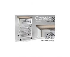 GICOS SRL Carrello Cucina Porta Pane Portavivande Legno 3 Cestini 1 Cassetto 85x47x37cm, Bianco, Unica