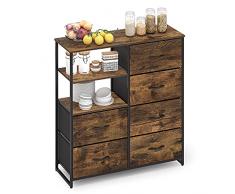 Mobile con 6 Cassetti e Ripiani Como Cassettiera Grande Armadietto Salvaspazio Cassettiera Armadio Vintage Comò e Comodini per Camera da Letto Cucina Ingresso Soggiorno Legno + Acciaio Nero + Marrone