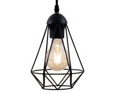 Lampadario vintage, adatto per lampadina E27 non inclusa max 40W, metallo nero, altezza totale 1,1m, lampada a sospensione per salotto o sala da pranzo, lampada da soffitto stile industriale, IP20