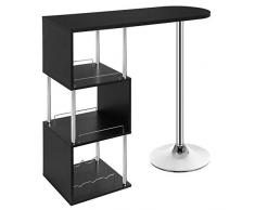 WOLTU BT22sz Tavolo da Bar Cucina Bancone per Cucina a 3 Ripiani con Portabottiglie Vino in Metallo MDF Nero 113x40x105 cm