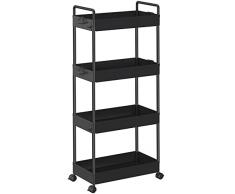 SOLEJAZZ Carrello portaoggetti a 4 Ripiani Carrello Scorrevole Estraibile Carrello portaoggetti Mobile per Cucina, Bagno, Lavanderia, Camera da Letto, spazi Stretti, plastica, Nero