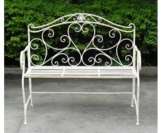 Euronovità EN-222258 Panchina Arredo Giardino in ferro battuto,colore Panna . H 94 X 104 X 52 Cm