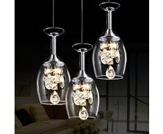 Cristallo Bicchiere di vino Lampadario a sospensione,Led Ristorante Pendente illuminazione,Romantici Plafoniera Moderna Creatività Tre teste Per e27-A