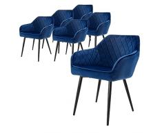 ML-Design Set di 6 Sedie da Sala da Pranzo con Braccioli e Schienale Rivestimento in Velluto Blu Sedia da Cucina Imbottita con Gambe in Acciaio Poltrona per Soggiorno Salotto Design Elegante