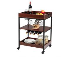 COSTWAY Carrello da Cucina con Ruote Portavivande a 3 Ripiani, Scaffale da Cucina con Cassetti e Maniglia, in Legno, Ideale per Cucina Bar Ristorante, 85 x 60 x 45cm