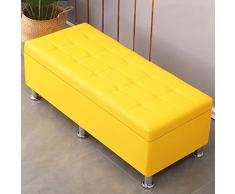 Pelle Pu Ottomano Con Posti A Sedere Di Stoccaggio,Pulsante Di Ingresso-trapuntato Panca Contenitore,Estremità Rettangolare Del Letto Cassapanca Per Camera Da Letto Soggiorno-Giallo 100x50x40cm(39x20x