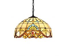 Tiffany Lampadario per Sala da pranzo Decorazione Lampada a sospensione E27 Vintage Lampadari Vetro colorato Luce interiore per Camera da letto Comodino Soggiorno Ristorante Hotel Caffetteria,Ø40cm