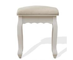 Mobili Rebecca® Sgabello Sedia Imbottito Decorato Legno Bianco Argento Provenzale Camera Bagno (Cod. re4153)