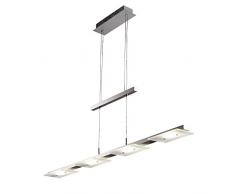 B.K.Licht Lampada a sospensione LED, Lampadario moderno da soffitto per cucina o sala da pranzo, luce bianca calda, metallo color nickel opaco e vetro, incl. 4 piastre LED integrate 4.5W 230V IP20