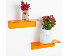 OAPRIRE Mensole da Muro in Acrilico 2 Pezzi - Espandi Facilmente Lo Spazio Della Parete - 23cm Mensola Adesiva da Muro per Cameretta, Bagno, Cucina, Salotto, Con Fermacavi - Arancia