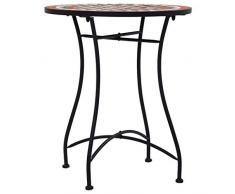 Festnight Tavolino da Bistrot, Tavolo da Giardino con Mosaico Marrone 60 cm in Ceramica