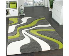 Tappeto di Design Motivo Ondulato Orlo Lavorato Mano Colori Grigio Verde Crema, Dimensione:160x230 cm