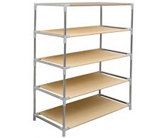 EYEPOWER Scarpiera modulare di Tela Oxford Beige e Tubi di Acciaio zincato argentati 5 Ripiani 15 Paia di Scarpe portascarpe Moderno 77x63x30cm