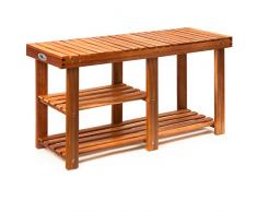 Casaria Panca Portascarpe 3 Ripiani da Ingresso Scarpiera in Acacia 200kg Seduta 84x45x28 Bagno