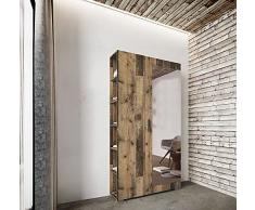 Mobile Ingresso Moderno con Anta a Specchio Ripiani Ganci Scarpiera Armadio per Entrata Color Legno Effetto Anticato II10