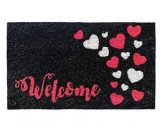 Banzaii Zerbino in Cocco 40 x 70 cm Tappeto Ingresso Casa Antiscivolo da Esterno o Interno - Nero Welcome Cuori