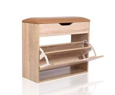 Happy Home Products Portascarpe con Cuscino Panca Scarpiera per Entrata Corridoio Camerino(Legna, L60*W24*H55)