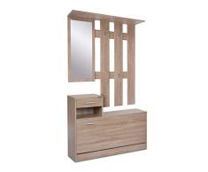 ts-ideen Parete attrezzata da Ingresso Scarpiera ad anta basculante, Specchio e doppio appendiabiti. Colore Rovere Sonoma. Larghezza 98 cm