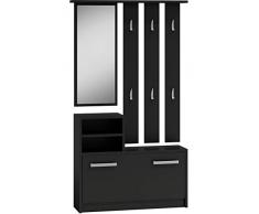 Hucoco Vittoria - Mobile da Ingresso Moderno con 6 Ganci + Specchio + scarpiera 180x85x24 - Guardaroba - Effetto Legno