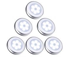 ORIA 6PCS Luce Notturna Sensore Movimento, Luci Armadio Led Senza Fili con Magnete, Auto On/Off, Luce Adesiva a Batteria per Armadio, Corridoio, Scale, ecc [Classe di efficienza energetica A+]