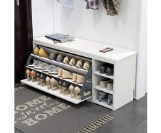 Gokiu Scarpiera per 15-18 Paia di Scarpe Cassapanca Portascarpe con Cuscino Panca Sedile Comodo Scarpe ripiano Cuscino 120 x 30 x 42CM,Wood