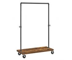 VASAGLE - Appendiabiti su ruote, portata fino a 90 kg, asta appendiabiti con ruote bloccabili, design industriale, per soggiorno, corridoio, colore: marrone vintage-nero, HSR65BXV1