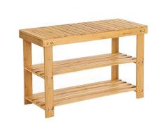 Songmics Scarpiera Porta Scarpe Scaffale Sgabello di Legno Bambù 70 x 28 x 45cm LBS04N