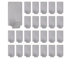 MoonSing Ganci Adesivi Ganci Portasciugamani 24 Pezzi Ganci Autoadesivo Cappotto in Acciaio Inox, Impermeabile Rimovibile Appendiabiti da Parete Asciugamano per Bagno Cucina Porta, Carico 5 kg