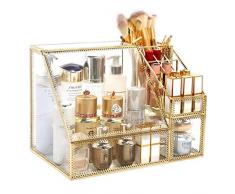 LIYANSSH - Scatole portagioie Organizzatore di Trucco e Gioielli Cosmetici |Portacappelli a Sezione 3 in Vetro Trasparente |Cassetti impilabili for riporre i Rossetti Inclusi