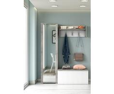 Dmora Armadio multiuso a 1 anta a specchio e 7 ripiani regolabili, 100% Made in Italy, Mobile portascarpe da ingresso, Scarpiera moderna, cm 50x32hx182, colore Bianco e Cemento