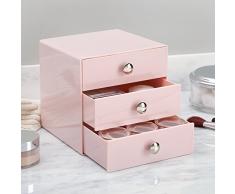 InterDesign Drawers | Contenitore a scomparti con 3 cassetti | Mini cassettiera Portagioielli e make-up | pratico Organizer ufficio | Plastica rosa