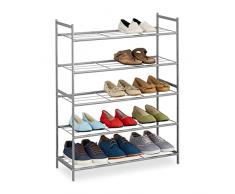 Relaxdays Scarpiera da ingresso, 5 Ripiani Acciaio, 15 Scarpe, Scaffale Portascarpe Impilabile, 90x70x26 cm, Argentato