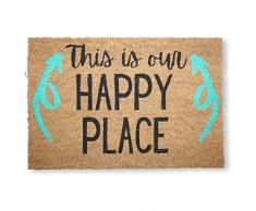 KOKO DOORMATS Zerbino ingresso esterno casa | Tappeto ingresso esterno casa divertenti Happy Place in Fibra di Cocco e base antiscivolo da PVC, Zerbini per Ingresso Esterno con Misure 40x60cm