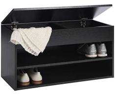 ts-ideen Scarpiera Cassapanca da Ingresso 80x42 cm con 2 Ripiani portascarpe e Coperchio apribile. Nera