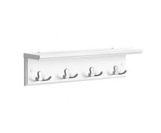 SONGMICS Appendiabiti con Mensola, Appendiabiti da Parete, Mensola da Muro con 4 Ganci Doppi in Metallo, per Cappotti Borse, per Ingresso Camera da Letto Soggiorno, Bianco LHR42WT