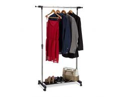 Relaxdays Stand Appendiabiti su Ruote, Attaccapanni con Asta e Ripiano, Guardaroba Altezza Regolabile: 96-162 cm,argento