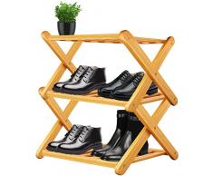 SXRZY Scarpiera in bambù piccolo spazio, scarpiera a 3 ripiani in legno, robusta e resistente, senza installazione, pieghevole, per ingresso, corridoio, armadio, dormitorio(50 x 25 x 40 cm)