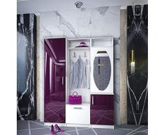 Mobile Ingresso Moderno con 2 Ante 3 Ganci Appendiabiti Specchio Scarpiera Mensole Armadio Entrata Viola Scuro Lucido e Bianco Liscio II8