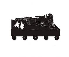 TREEECFCST Attaccapanni da Muro Train Houten Hanger uniek Geschenk Kleding Hat Key Hook/Kapstok/Wall Hook Home Decoration Wall Stickers Keuken Badkamer Handdoekhaak, Black