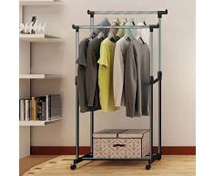Caroma Stander Appendiabiti, Doppio Strato Attaccapanni con Ruote Bloccabili, Regolabile in Altezza da 92-160 cm, Appendiabiti Multifunzionale con Scarpiera e Ganci, Stand Stender Argento