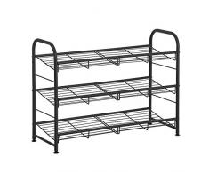 SONGMICS Scarpiera a 3 Ripiani, Scaffale Portascarpe Impilabile, fino a 12 Paia, Acciaio, 68,5 x 27,5 x 49,5 cm, per Tacchi Alti, Scarpe da Ginnastica, Pantofole, Ingresso, Nero LMR066B01