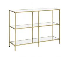 VASAGLE Tavolo Consolle, Consolle Ingresso a 3 Ripiani, Scaffale in Vetro Temperato, 100 x 30 x 73 cm, Struttura in Metallo, Moderno, Corridoio Soggiorno Camera da Letto, Color Oro LGT27G