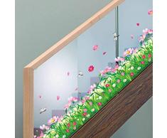 WandSticker4U®- adesivi murali PRATO FIORITO IN ROSA (228x40 cm) I impermeabile piastrelle murales adesivi parete piante libellule verde I Decorazione soggiorno camera letto cucina bagno