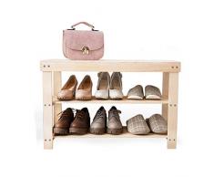 IREANJ Cabinet per Scarpe Scarpiera Vintage Scarpe Bench Rack 3-Tier di archiviazione Mensola con Sedile di Legno DIY Mensola for Soggiorno (Colore: Legno, Dimensione: 70x26x45cm)