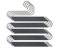 FUNNY HOUSE Appendiabiti Multiuso,Pantaloni Appendini S-Type 5 Strati Appendiabiti in Acciaio Inox Armadio a Ripiano Armadio Salvaspazio per Pantaloni Jeans Asciugamano Tie Sciarpa (4 Pezzi)