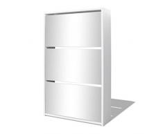 vidaXL Scarpiera Bianca 63x17x102,5 cm 3 Cassetti con Specchio Porta Scarpe