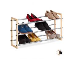 Relaxdays Scarpiera da Ingresso, Portascarpe Aperto, su 3 Livelli, Legno & Metallo, Estraibile Max. 118 cm, Naturale, Ferro, Legno, 1 Pz