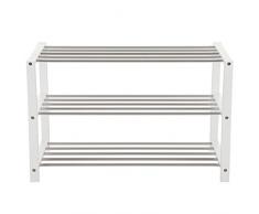 SONGMICS Scarpiera Scaffale per Scarpe 3 Ripiani Struttura Laterale in bambù Colore Bianco 80 x 30 x 50 cm LBS03W